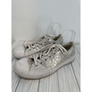 Converse All Star Low Top Women's Silver Metallic Leopard Print Sneakers Size 10